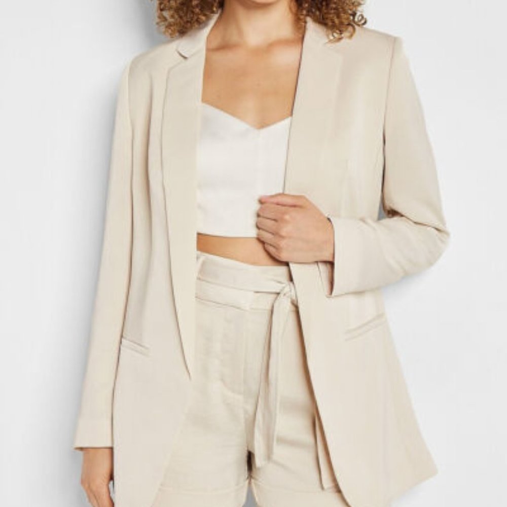 Satin Openfront Boyfriend Blazer in Sandshell